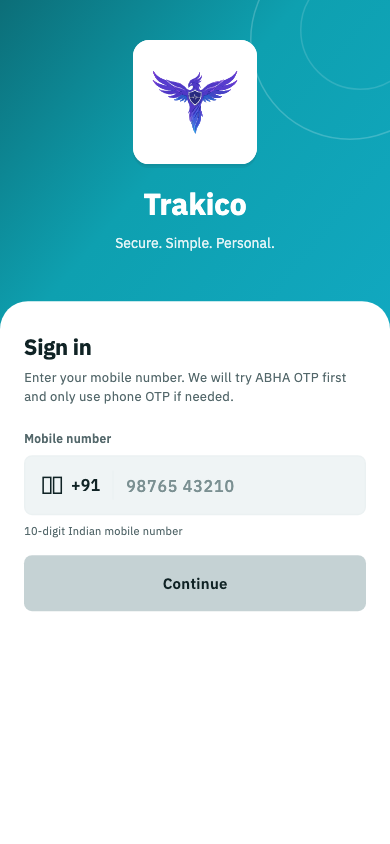 Passwordless sign-in — captured from the Trakico app