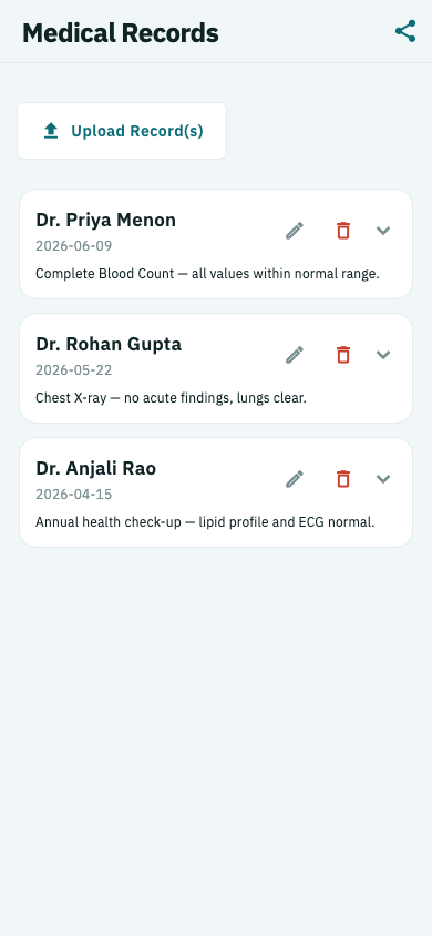 Medical records — captured from the Trakico app